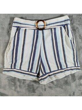 Poetica Women's Striped Side Zip Viscose Shorts w/ Loop Embellishment (Size 6)